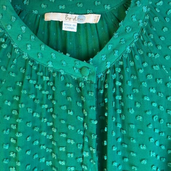 BODEN Semi‎ Sheer Silk/Cotton Textured Long Sleeve Blouse Emerald Green Size 8 - Picture 2 of 7